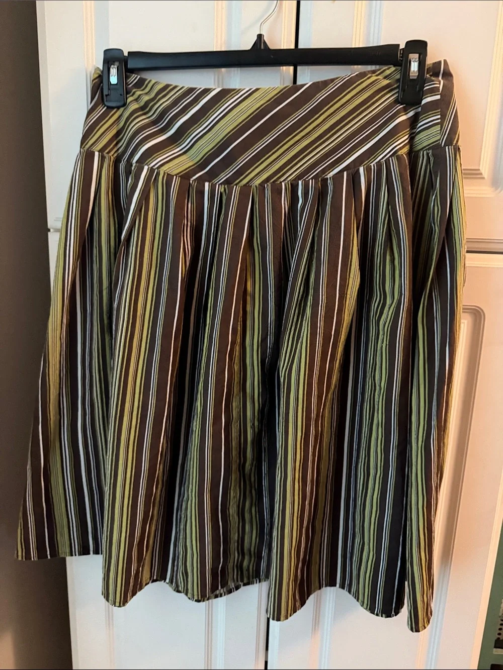 August Silk Brown and Green Striped Circle Skirt